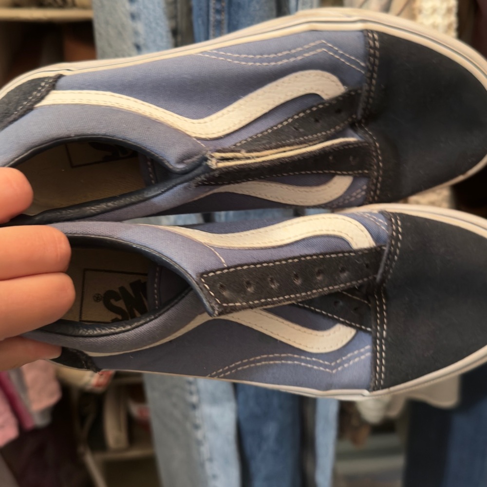 Vans Blue and White Slip-On Sneakers